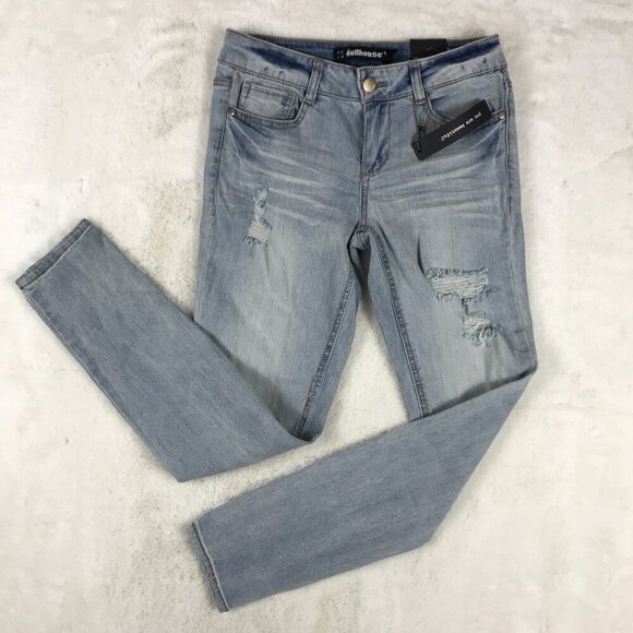 DOLLHOUSE Light Wash Distressed Skinny Jeans NWT 29 - Picture 3 of 10